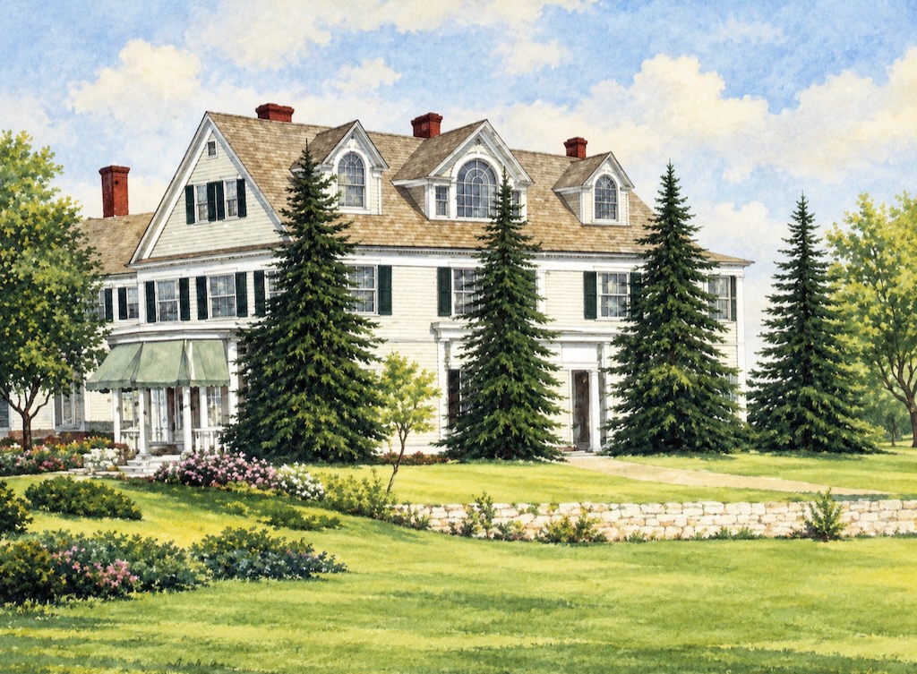 Suffern Estate with flowering gardens.